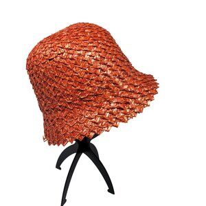 Vtg 20s 30s Italian Filippo Catarzi Womens Orange Woven Straw Bucket Hat Flapper